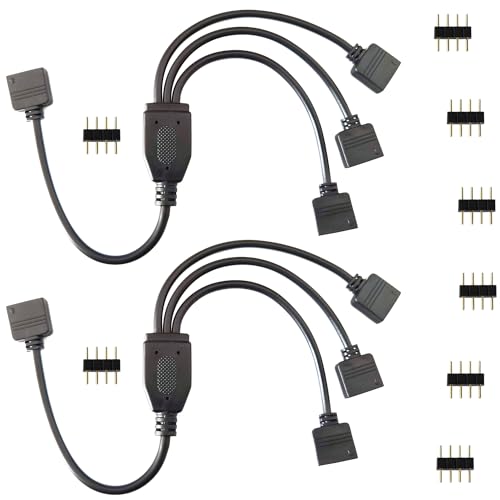 2pcs 4 Pin LED Strip Splitter Cable 1 to 3 Y Splitter for RGB 5050 3528 2835 LED Strip, Black