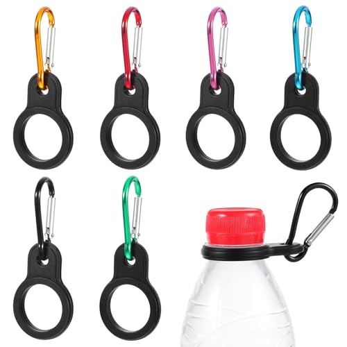 6 Pcs Black Water Bottle Clip, Silicone Water Bottle Buckle Holders with Carabiner Belt Clip and D-Ring Hook for Outdoor Activities or Daily Use for Hiking, Camping, Traveling, and Mountain Climbing