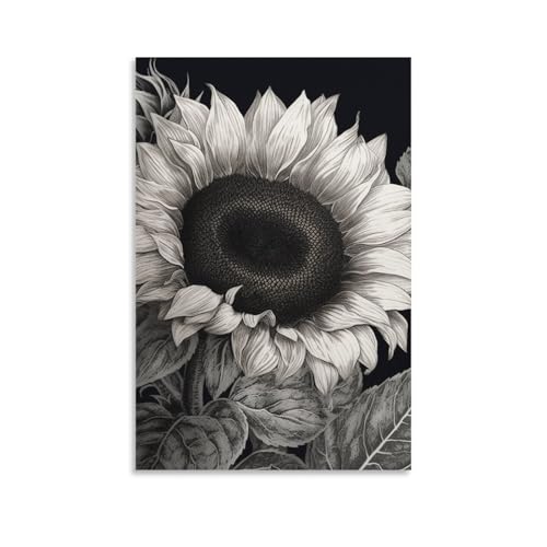 Toile tournesol noir gris 60x90cm sans cadre pour décoration salon