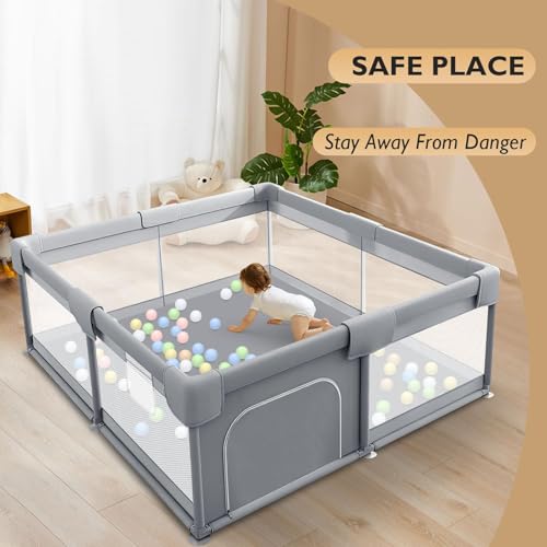 Hiaksedt Baby PlayPens for Babies and Toddlers, 50 x 50 inch Baby Fence Playards, Safe & Sturdy Play Yard with Gate for Indoor & Outdoor