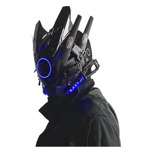 VQQQ punk Mask, Halloween Cosplay Fit Party Music Festival Accessories with Light (Blue)