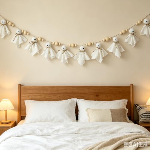7 Ft White Fabric Cute Ghost Style Halloween Mantel Decor for Indoor Wall - image 3
