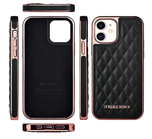 Image of PULOKA iPhone 11 Leather Back Cover Royal Diamond Pattern with Electroplated Cover Compatible for Apple iPhone 11 6.1 inchinch - Black