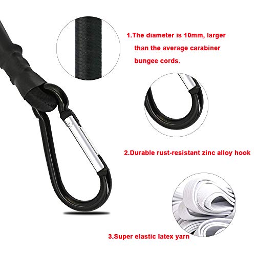 Rio Direct Bungee Cords With Carabiner Hooks - Heavy Duty Latex Bungee Straps - Strong Elastic Bungee Rope For Outdoor Camping, Tarps, Tents, Bike Rack, Luggage - Black - 36 Inch 2 Packs #TOP2