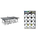 JOOLA 11642 Tischtennisplatte Outdoor J200A-Profi Tischtennistisch 6 MM Aluminium-Verbundoberfläche & 44205 Tischtennis-Bälle Training 40mm, Weiß, 12er Blister Pack