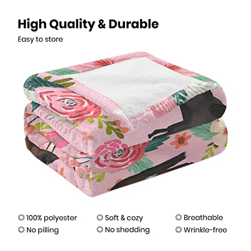 Horse Blanket Gift For Girls Women Cute Animal Horses Flowers Fleece Flannel Throw Blankets Soft Lightweight Plush Pink Blanket For Horse Lovers Decor Bed Sofa 50"X40" #TOP5