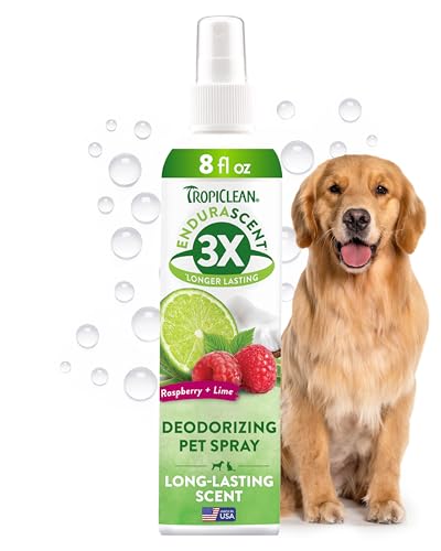 TropiClean Dog Perfume, Long Lasting Raspberry Lime Cologne, Deodorizing Spray for Smelly Dogs, After Bath Detangling Spray, Safe for Cats, 8oz.