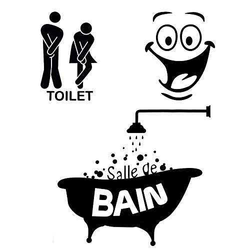 Foonii 3 PCS Autocollant Mural, Toilette/salle de bain/Baignoire Porte Autocollant Stickers Muraux, Créatif Imperméable Amovible Décorations Intérieure Stickers (noir)