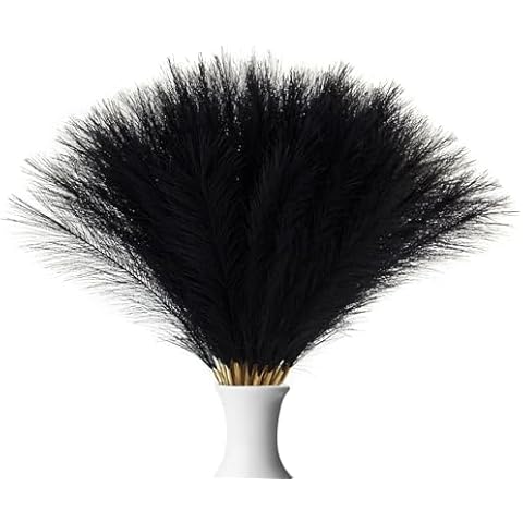 Zycozzn 30Pcs Faux Pampas Grass,21.6" Artificial Pompous Grass for Home Wedding Boho Valentine St. Patrick Independence Halloween Fall Christmas Party Decor,Black Cover