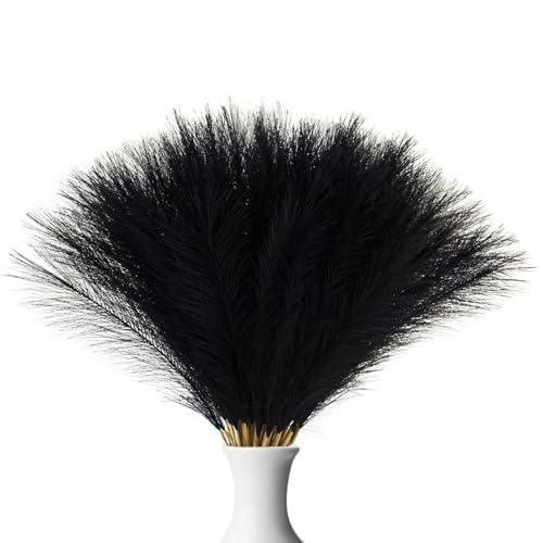 Zycozzn 30Pcs Faux Pampas Grass,21.6" Artificial Pompous Grass for Home Wedding Boho Valentine St. Patrick Independence Halloween Fall Christmas Party Decor,Black