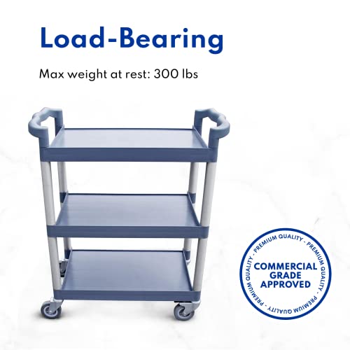 New Star Foodservice 3-Tier Utility Bus Cart - 350lb Capacity, Locking Casters, Black (42.5" X 19.5" X 38.5")