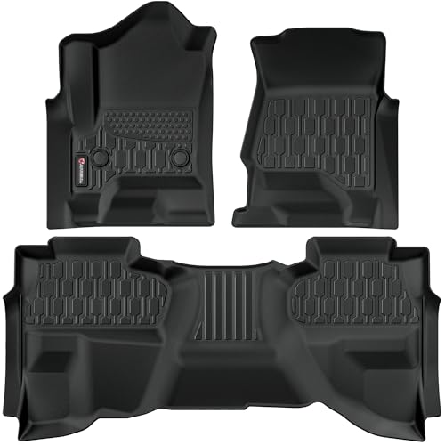 AUTOBULL Floor Mats Compatible with 2014-2018 Chevrolet Silverado & GMC Sierra 1500 2500 3500 Double Cab All Weather TPE Floor Liners Custom Fit Car mats 1st & 2nd Row Black