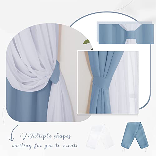 Image of PONY DANCE Curtains for Living Room, 52-inch Wide, Shadow Blue, Set of 2 | 84 inches Long Sheer Curtains with Blackout Panels Double Layered Blackout Home Decor