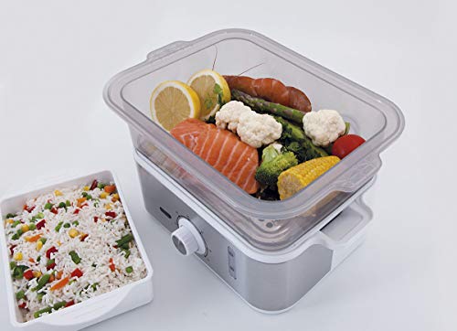 Miniatura 4 de Jata CV623 Vaporera Cocina Sana con 2 Cestas, Capacidad de 6,8 L, Depósito agua 1,2 L, Incluye Recipiente para Arroz o Salsas, Temporizador hasta 60 Minutos, Cuerpo Acero Inoxidable, Libre BPA, 800 W