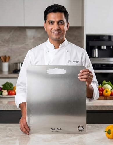 Image of Stainless Steel Vegetable Chopping Board XXL 41 x 31 cm - Heavy Duty Cutting Board for Vegi, Fruits & Meat | Rust-Proof, Durable & Hygienic Kitchen Board