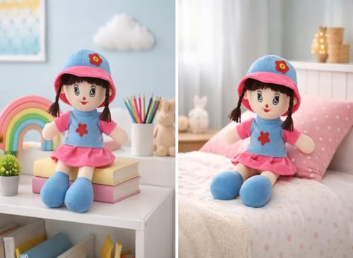 Image of Cute 35Cm Plush Doll Toy for Girls - Addie Girl Soft Stuffed Rag Doll - Perfect Cuddle Companion Baby Doll for Kids Toddlers Children Birthday Gift Bedtime Sleep Toy Gift