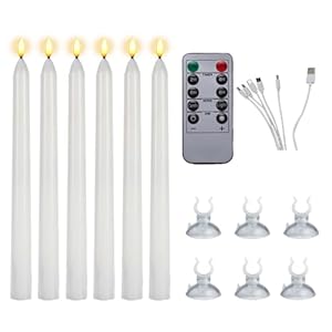 KonGnY Oplaadbare Taper LED Kaarsen met Remote Timer,Flickering Vlamloze Witte Kaars,6 STKS Batterij Werkende Lichten met Sukkels