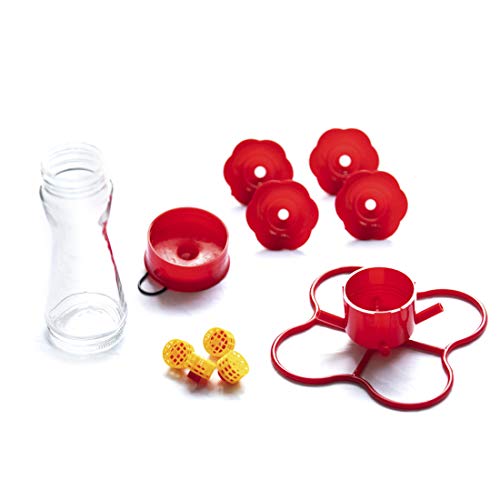 Nature's Rhythm Bird Feeder 4 Bee Guard Plastic Feeding Port 12Oz Glass Pinch Waist Hummingbird Feeder,1Pcs #TOP5