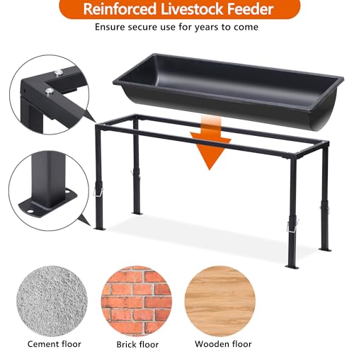 BUYYAH Livestock Water Trough, 39" Long Livestock Feeding Trough with Adjustable Stand, Easy to Assemble and Carry, Feeding Goats, Sheep, Horses, Chicken, Cattle, Alpacas in Farm - Thumbnail 4