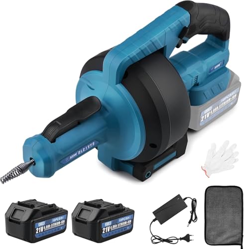XIIW Furet Déboucheur de Canalisation Électrique Sans Fil 18V(MAX 21V), Spirale 7,6m, Pour Tuyaux Ø16-85mm, Rotation Avant/Arrière, Batteries Incluses,...