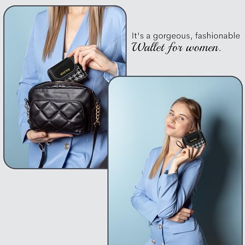 Image of Storite Women's Stylish Compact Leather Wallet 5 Card Slots,1 ID Window, Ladies Mini Purse Money Pocket with Zipper Closure (Black - 11 x 3 x 9 Cm)