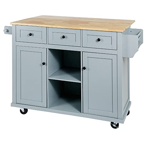 Rolling Mobile Kitchen Island Cart Cabinet With Door Internal Storage Racks, 3 Drawers And 5 Locking Wheels For Dining Room #TOP8