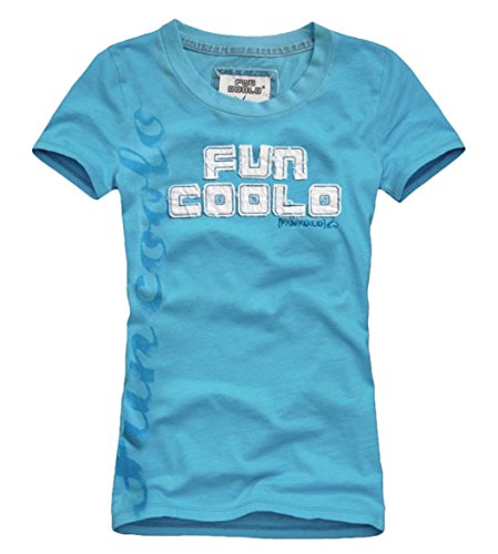 FUN COOLO T-Shirt Donna a Manica Corta LT1 Maglietta Vintage Celeste Azzurro S