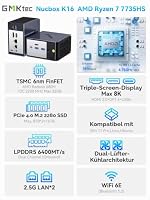 GMKtec K16 Gaming Mini PC AMD Ryzen 7 7735HS (4.75GHz) 32DDR5 RAM +512GB Festplatte PCle SSD, Dual NIC LAN 2.5G Desktop Computer, Dual USB4, HDMI 2.0, USB-C – Ansicht 2