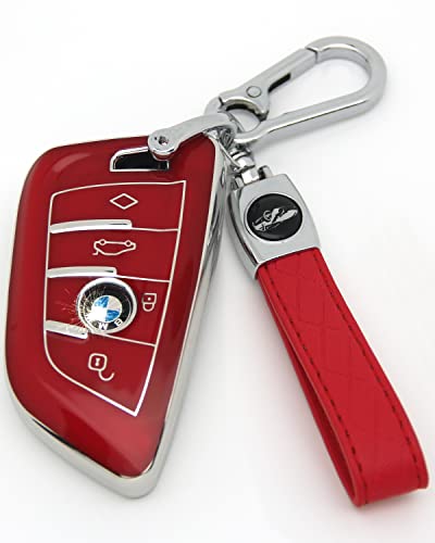 Haoyoumei Suitable For Bmw Key.advanced Soft Tpu Key Case Is Compatible With X1 X3 X4 X5 X6 X7 M5 M6 1 3 4 5 6 7 Gt3 Gt5 Gt6 Key 360 Degree Full Protection Key (Type B Red Key Cover + Key Chain Set) #TOP10