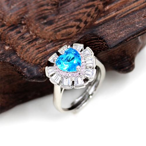 Image of Yongxu Inlaid Cut Color Blue Zircon Ring As A Valentine's Day Gift for The Wife's Anniversary Celebration, Shining Like Brilliant Flowers
