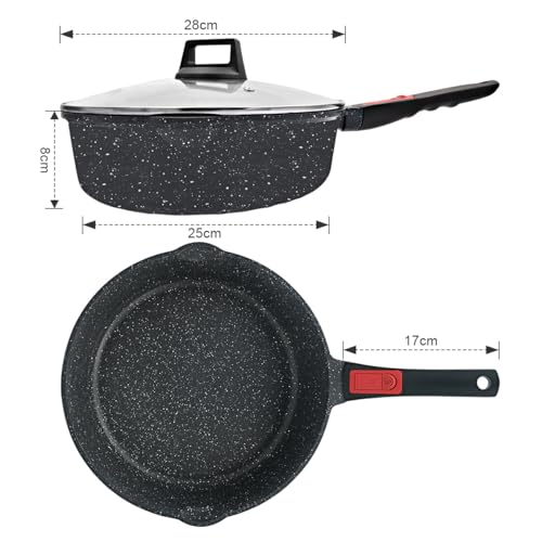 AIKENBBKK Antihaft Pfanne 28cm Bratpfanne mit Deckel 4.3L Beschichtet pfanne mit Abnehmbarer Griff, Geeignet für alle Herdarten, Backofenfest(Schwarz) 6