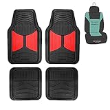FH Group Full Set Trimmable Rubber Floor Mats, Monster Eyes (Red) - Universal Fit for Cars Trucks and SUVs