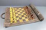 StonKraft 19 "x 15" (Tablero de ajedrez tamaño 12 "x 12") Genuino Juego de ajedrez de Cuero Enrollable - con Piezas de ajedrez de Madera - marrón Gris | Viene con una Bolsa de Transporte innovadora