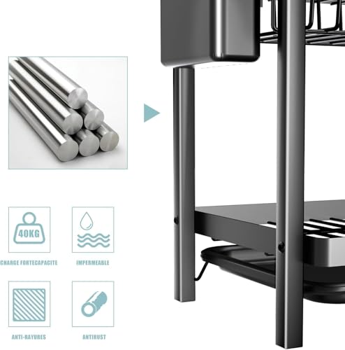 Yexati 2 Tier Dish Drying Rack,Large Capacity Dish Drainer,Kitchen Dish Rack With Utensil Organzie,Dish Drainer Rack With Cutting Board Holder,Plus 3 Hooks,Black - Image 6