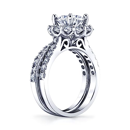 Metal Masters Co. 3.25Ct Round Moissanite Crown Halo Bridal Set 18K Over Silver Wedding Engagement Ring Set2