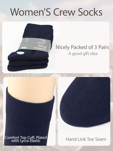 Image of COTTON DAY Women's Soft Combed Cotton Socks Seamless Toe Black White Navy