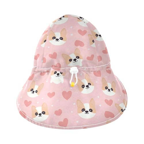 Infant Sun Hat Baby Boys Beach Caps Baby Girls Sun Protection Adjustable Traveling Swim Hat Happy Heart Cartoon Dog Pink3