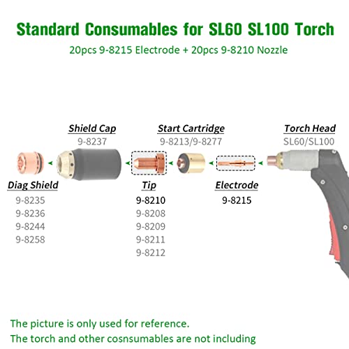 Image of 9-8215 Electrode 9-8210 Tip Nozzle for Thermal Dynamics SL60 SL100 Torch | Compatible with Thermal Dynamics Cutmaster 38 /52 /82 /102 /152 Plasma Cutter 60A Consumables 40Pcs