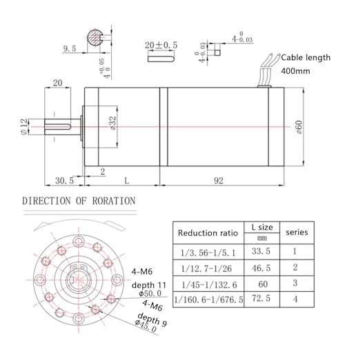 12V/24V High Torque Planetary Reduction Motor - 84W DC Brush Motor for Speed Control, Micro Size, Variable Speed, Permanent Magnet Generator (30 RPM)