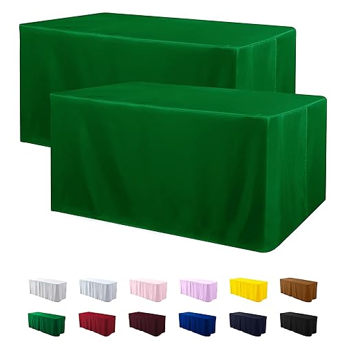 ManMengJi Fitted Tablecloth for 72" x 30" Rectangle Tables - Water Resistant Washable Rectangle Table Covers for Wedding, Banquet and Trade Shows, 2 Pack, 6FT, Forest Green