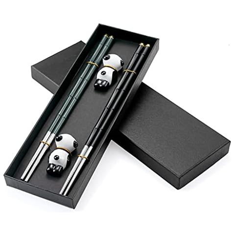 Hongyantech Palillos de Comedor de Fibra de Vidrio de Acero Inoxidable con Almohadillas de Cerámica Panda Cover