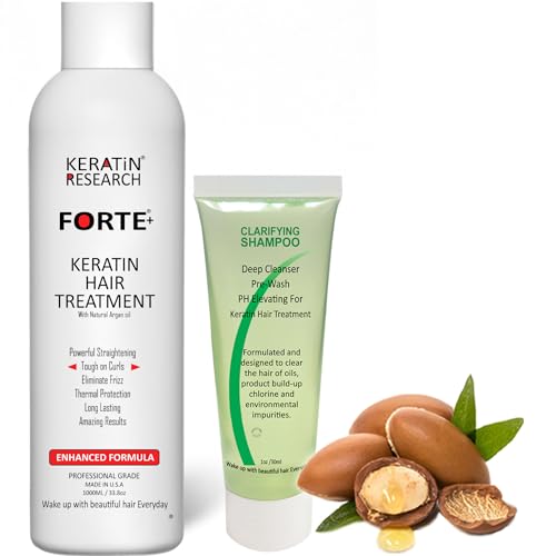 Keratin Forte Keratin Brazilian Keratin Hair Blowout Treatment Extra Strength 120ml with Clarifying Shampoo 30ml Enhanced Formula for Curly Hair By Keratin Research with Moroccan Argan oil (120ml kit)