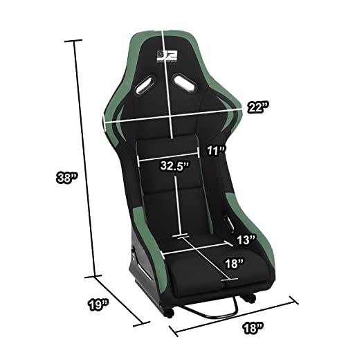 ‎J2 Engineering J2-Rs-001-Gn Pair Of Universal Fixed Position Bucket Racing Seat W/Side Mount Brackets & Sliders For 4 Or 5 Point Harness, Black/Green #TOP6