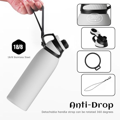 Image of Fjbottle 32oz Stainless Steel Insulated Water Bottle No Straw Spout Lid | Leakproof Keeps Cold 24H, Double Wall Vacuum Insulated, BPA Free, Easy to Clean Sports Water Bottle for Gym Hiking & Outdoor