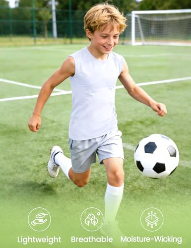 Image of Somaibo Boys Sleeveless Compression Shirt Youth Athletic Tank Tops Kids Quick Dry Basketball Football Undershirt