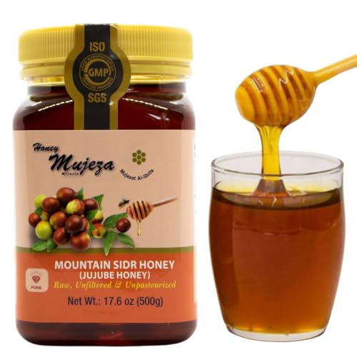 Authentic Mountain Sidr Honey - Jujube Honey Supports Mental Health Memory and Cognition 100% Natural Raw Liquid Honey Gluten Free (500g / 17.6oz)
