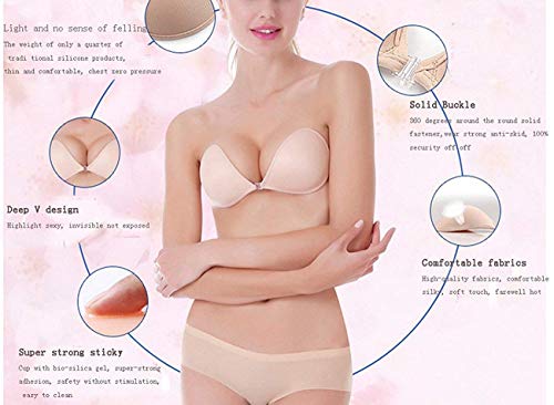 MITALOO Push up Strapless Self Adhesive Plunge Bra Invisible Backless Sticky Bras Beige - Thumbnail 7