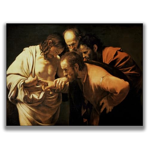 OKRA Caravaggio Canvas Wall Art St. Thomas Doubt Poster - Religious Culture Wall Decor Famous Oil Painting Print Suitable for Bedroom Living Room Office Cool Wall Decor Unframed (12x16in/30x40cm)