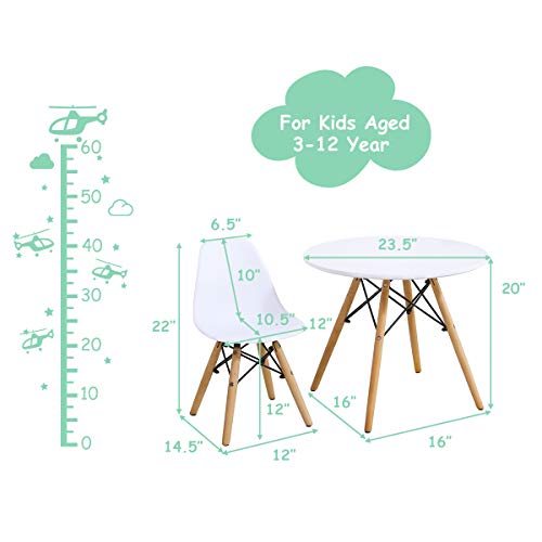 Costzon Kids Table And Chair Set, Kids Mid-Century Modern Style Table Set For Toddler Children, Kids Dining Table And Chair Set, 5-Piece Set (White, Table & 4 Chairs) #TOP6
