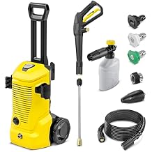 Karcher K 4 Foam Cannon 1900 PSI Electric Pressure Washer with Turbo Nozzle and Large Wheels for All-Terrain Home Maintenance and Foam Cannon for Vehicle Cleaning